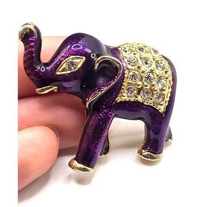 Purple Enamel Golden Elephant Brooch Pin 2in wide